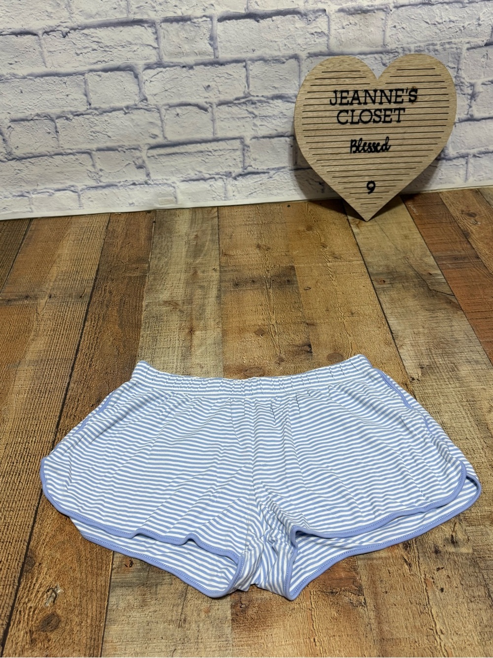 Lake blue striped Pima cotton pajama shorts